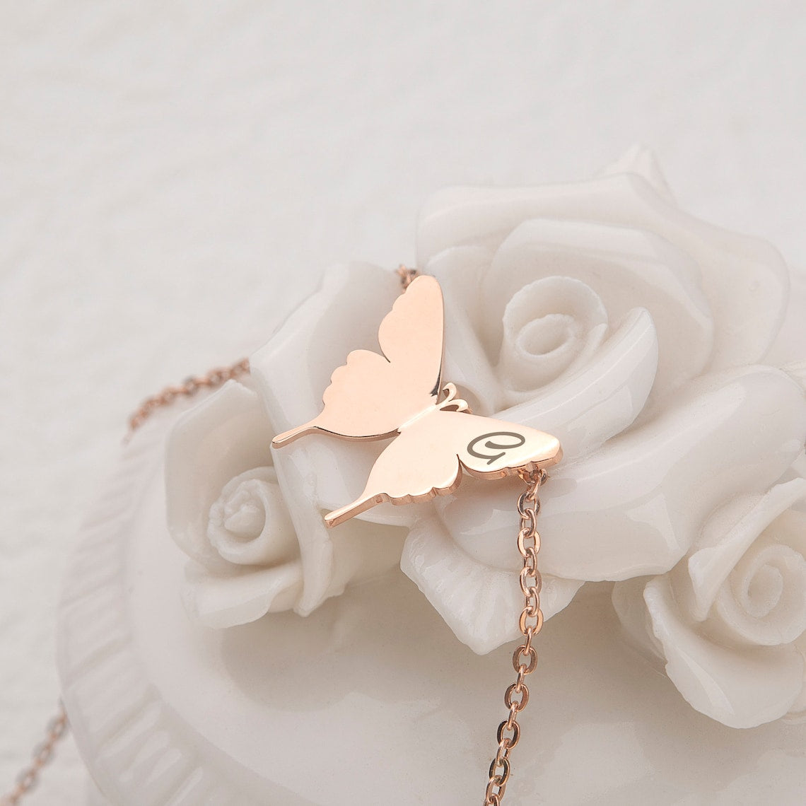 Personalized Engraved Initial Letter Butterfly Necklace - Tanishaq