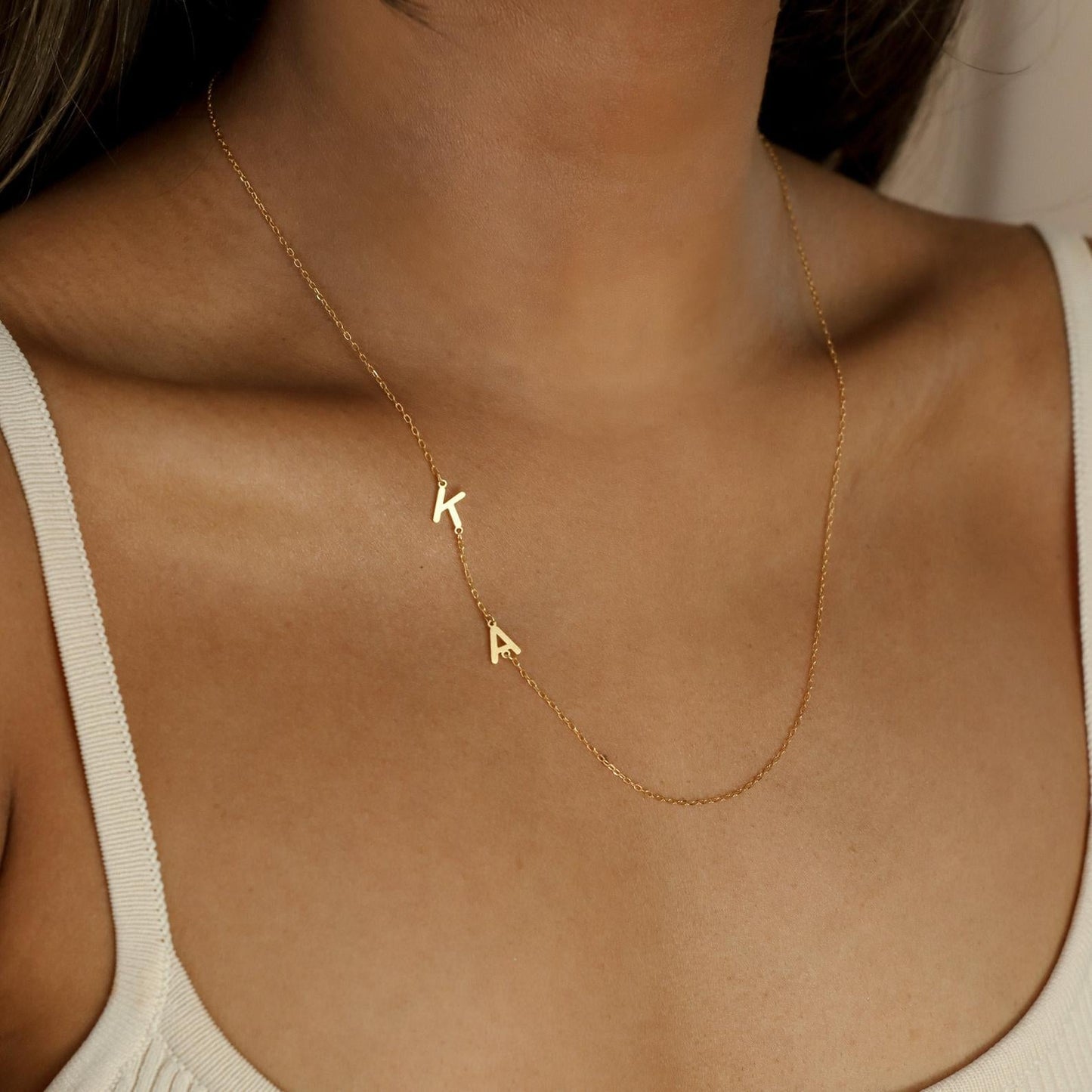 Sideways Initial letter name Necklace - Tanishaq