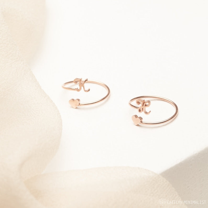 Personalized Dainty Initial Heart Ring - Tanishaq